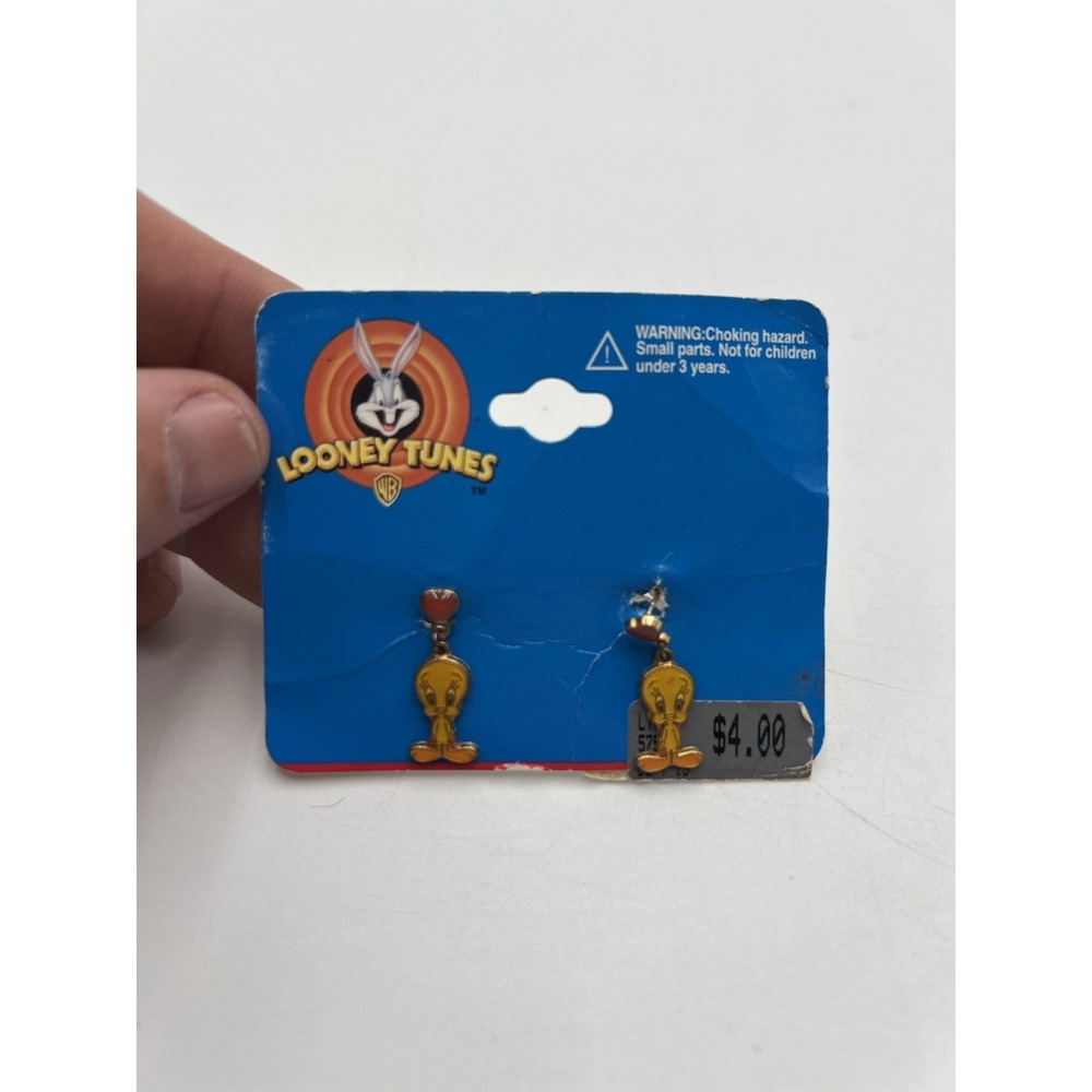 Vintage 1998 Looney Tunes Tweety Bird Dangle Earrings on Card Warner Bros